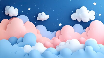 A pastel-colored background with pink, blue, and white clouds, designed for a children's room