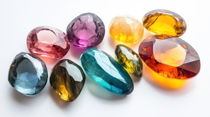 A collection of gemstones, each one showing a unique color gradient