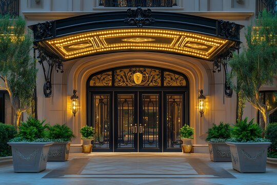 豪華な装飾が施されたホテルのエントランス | Luxurious Hotel Entrance with Ornate Decor