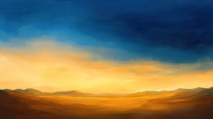 Obraz premium A desert landscape at twilight, with the sky transitioning from gold to deep blue