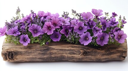 A rustic wooden sign announces the arrival of August, adorned with a vibrant bouquet of purple flowers against a clean white background