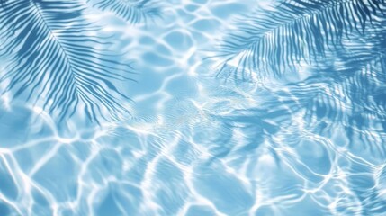 serene tropical rippling blue water with palm leaf shadows reflecting sunlight from above on sunny day