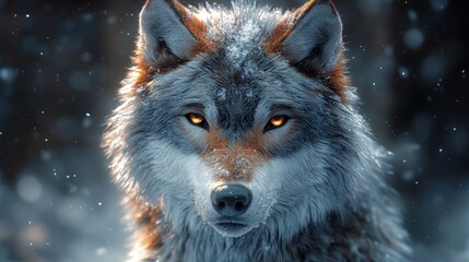 Fototapeta premium Majestic Winter Wolf: A Stunning Portrait of a Gray Wolf in a Snowy Forest