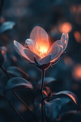 A glowing flower amidst dark foliage, creating a serene atmosphere.