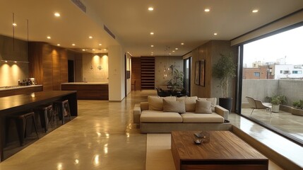 Fototapeta premium Modern Luxury Apartment with Open Floor Plan and City Views