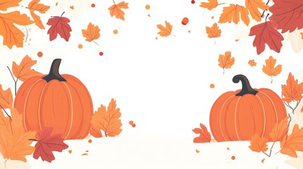 Naklejka premium A simple and colorful illustration of two pumpkins and leaves on a white background.