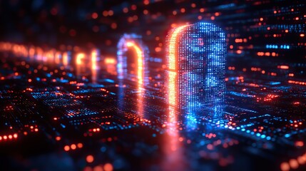 Obraz premium A stock market graph with blue and orange lines displays a pattern of movements on an abstract digital background, visualizing market trends and data analysis