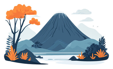 Volcano and peaceful greenery, cut out - stock png.