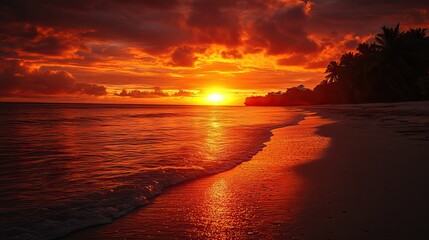 A stunning sunrise over a tropical beach promises a day of new possibilities