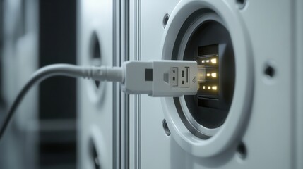 Close-up of network connection plug in data center
