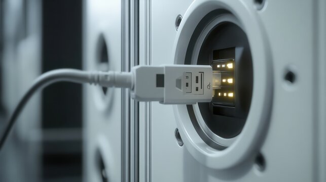 Close-up of network connection plug in data center