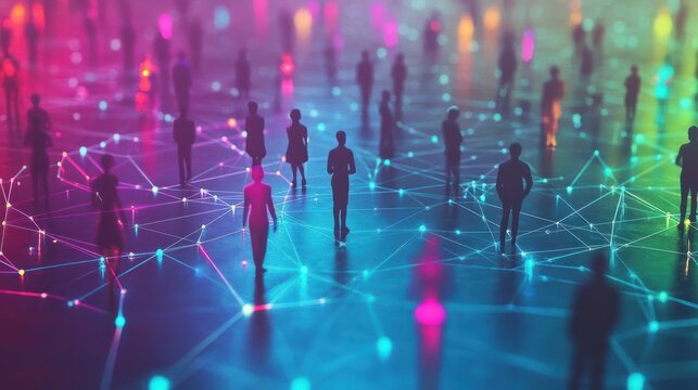 Colorful figures connected by lines illustrating social media networks and interactions