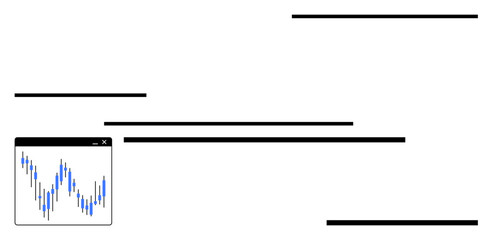 Candlestick graph in a small window with black horizontal lines of varying lengths across the frame. Ideal for stock market, financial analysis, data trends, economic research, investment strategies