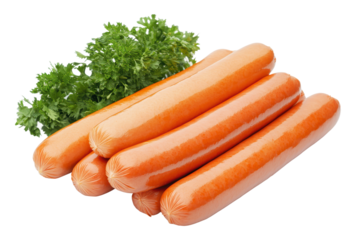 Fresh sausages with parsley ready for grilling, cut out - stock png.