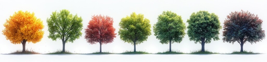 Fototapeta premium Diverse Trees Collection Isolated on White Background