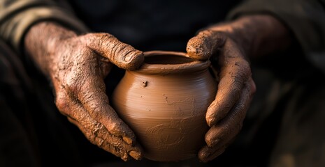 Obraz premium A pair of hands are working on a potter's wheel