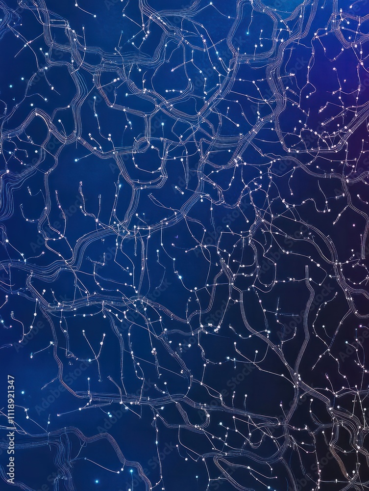 Poster abstract brain form electronic circuits lines pattern. point connecting network on blue background