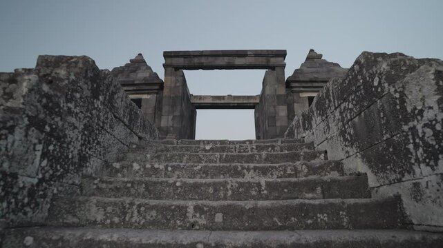 Yogyakarta, Indonesia - Candi Ratu Boko Palace archaeological site in Java. South of Prambanan temple complex during Sunset