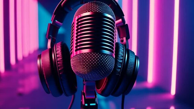 Unique microphone setup with colorful lights creates an engaging atmosphere for music creation