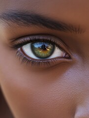 Obraz premium African girl eyes staring camera. Macro close-up Mixed race young woman eye, casual real person