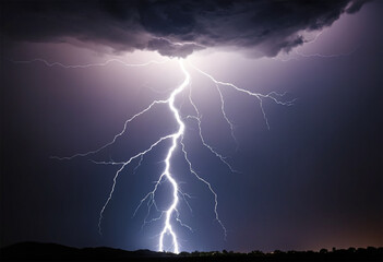 Spectacular Lightning Flashes Illuminate the Dramatic Cloudy Dark Night Sky.