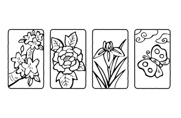 Japanese-style material and Japanese pattern card set 
 monochrome_D