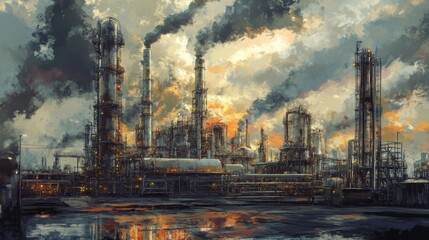 Obraz premium Oil refineries and chemical plants in industrial areas
