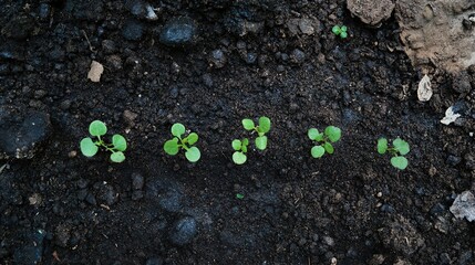 Seedlings Sprouting in Rich Soil: A Symbol of Growth, Renewal, and New Beginnings in Nature.