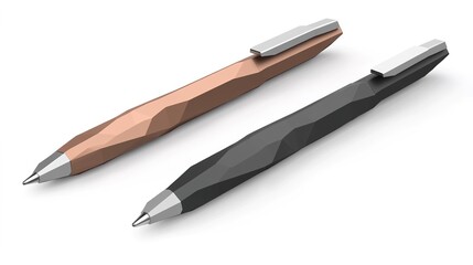 Simple Metal Business Pen Design, Minimalism + Polygonal Modern Style on White Background