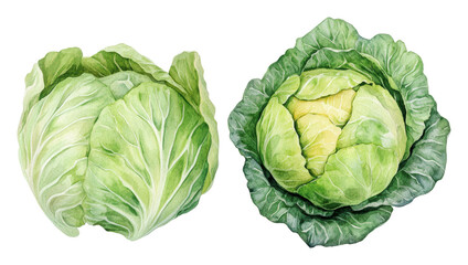 Fototapeta premium Green cabbages on white background, cut out - stock png.