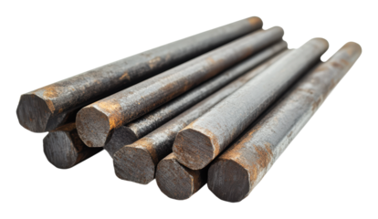 Heavy steel bars stacked for construction use, cut out - stock png.