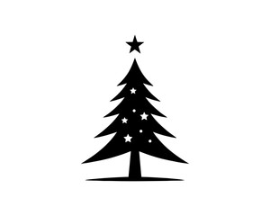 Christmas tree silhouette vector. Black color christmas tree flat design icon. Xmas, holiday tree icon.