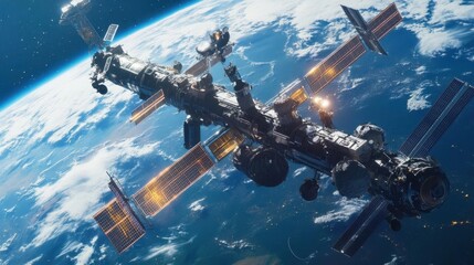 A space station orbiting Earth, showcasing advanced technology and exploration.