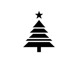 Christmas tree silhouette vector. Black color christmas tree flat design icon. Xmas, holiday tree icon.