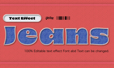 zigzag  jeans sewing text effect.editable vector file.