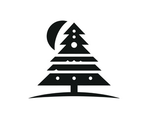Christmas tree silhouette vector. Black color christmas tree flat design icon. Xmas, holiday tree icon.