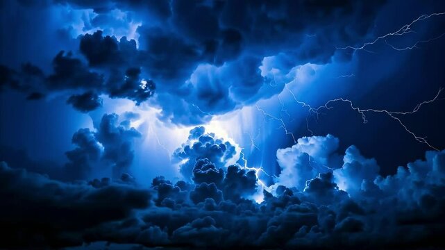 Thunderstorm with Flashes of Light in the Dark Sky