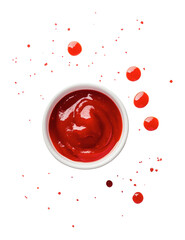 Bright red tomato sauce in a white bowl, cut out - stock png.