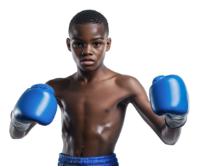 Young boxer training with determination and focus, cut out - stock png.