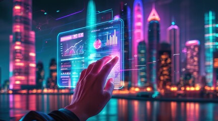 A Hand Interacting with a Holographic Financial Display