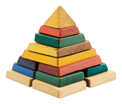 Colorful wooden pyramid stacking toy for kids, cut out - stock png.