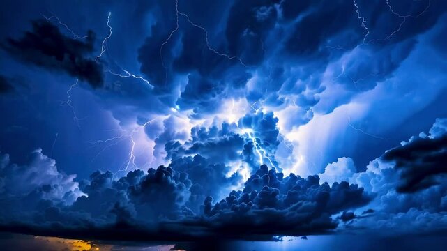 Thunderstorm with Flashes of Light in the Dark Sky