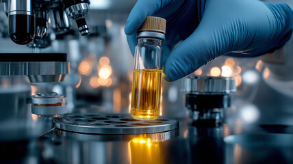 Doctor holding test tube doing research and development for medical experimental results and analysis in laboratory Innovation technology in medicine and science develop quality of people healthcare
