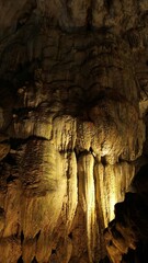 Amazing stalactites stalagmites rocks of Thien Cung Cave or Heaven's Cave in Ha Long bay,  Vietnam.  