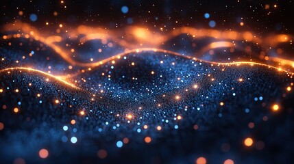 Obraz premium An abstract background with glowing blue light and a grid pattern evokes a sense of advanced technology