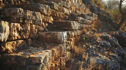 Fototapeta premium Retaining Wall: Engineered walls designed to hold back soil, commonly used in landscaping and slope management for structural support and erosion control. 