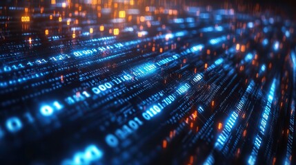 Fototapeta premium An abstract blue and white background with binary code and digital networks, representing technology concepts