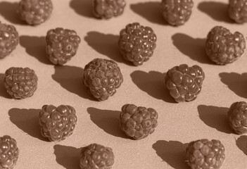 Raspberry pattern in trend color of year 2025 Mocha Mousse.