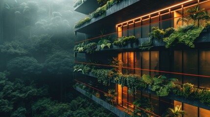 Obraz premium Green Wall: A plant-covered living wall, offering natural insulation, purifying the air, and enhancing the space with aesthetic greenery. 