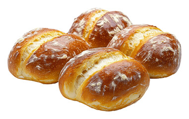 Freshly baked artisan rolls displayed on a table, cut out - stock png.